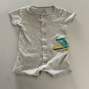 Carter's Light Gray Striped romper with alligator 12mo